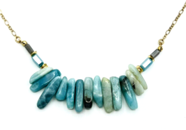 Natural Blue Stone Necklace Gold Tone Chain - £15.92 GBP