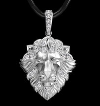 14K White Gold Finish 1.50 Ct Round Cut VVS1 Diamond Lion Head Pendant Charm - £131.31 GBP