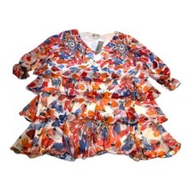 NEW Signature JMB Women’s 1X Top Blouse Floral Ruffled Dress Shirt Top F... - $18.22