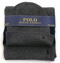 Polo Ralph Lauren Gray Knit Cuff Beanie &amp; Scarf Wool Blend Men&#39;s One Size NWT - £103.50 GBP