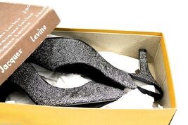 Vtg RETRO 1960s Jacques Levine Heels Slingback Silver Sparkle Evening NI... - $43.66