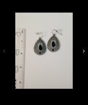 black bead with silver toned dangling pierced earrings  - £15.86 GBP