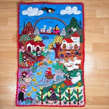 Peruvian Textile Wall Hanging – Handmade 3D Arpillera Quilt Andean Villa... - $128.70