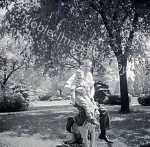 1948 Mooseheart Child City Lion Statue Cute Toddler Boy Photo B&amp;W Negative - £3.57 GBP