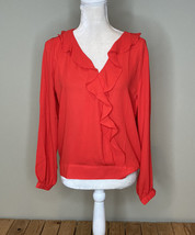 loft outlet NWT $54.99 women’s ruffle trim blouse size MP red i7 - £16.30 GBP