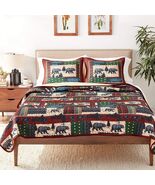 Black Bears Pine Trees Forest Quilted Throw Blanket And 2 Pillow Shams Q... - €88,64 EUR