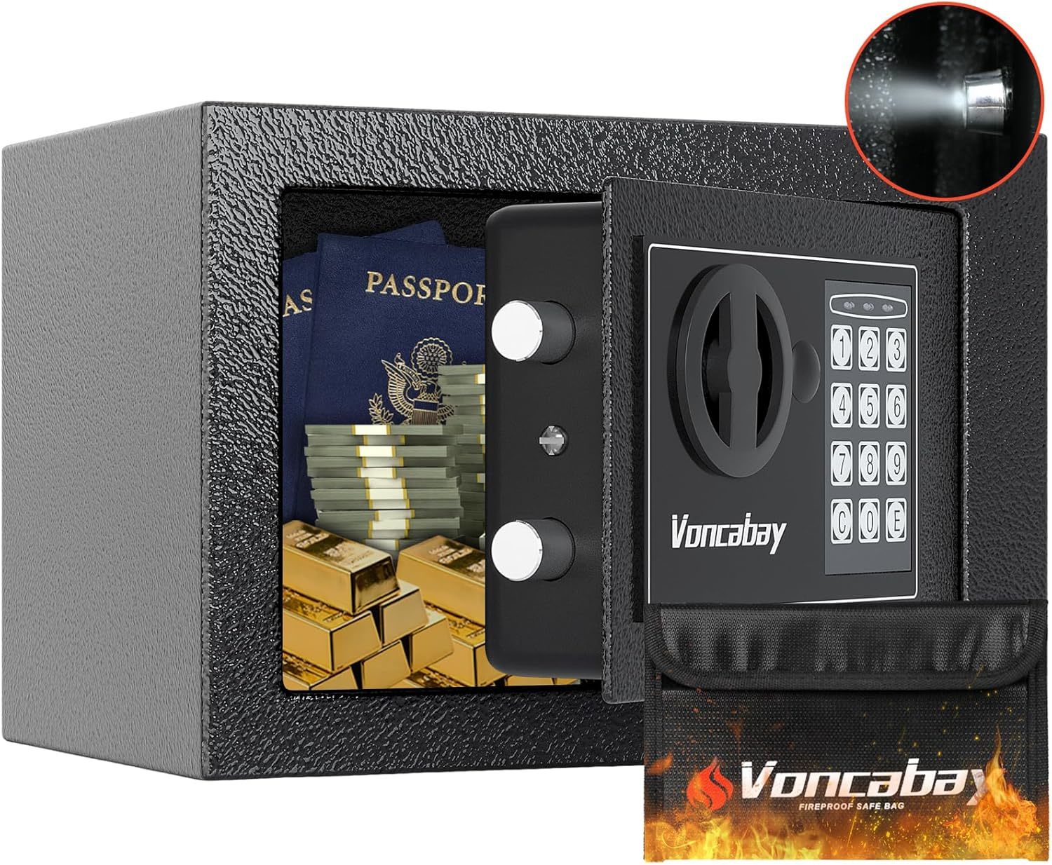 Voncabay Money Safe Box For Home With Sensor Light &amp; Fireproof Security ... - $42.93