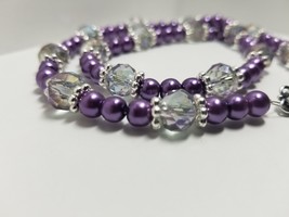 Purple Pearls &amp; Faceted Glass Beaded Necklace - £27.09 GBP