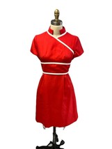 VTG 1960s Mod Shift Dress Red White Linen Stewardess Style Novelty Sz S - $108.90
