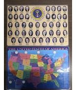 Vtg United States Place Mats US Presidents 1-42 USA Map Double Sided Lam... - €21,92 EUR
