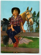 Cowgirl Women Sits On Fence Horse Saddle Art Print 1940&#39;s Western Ranch - £8.71 GBP