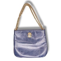 Ruth Saltz Vintage 1970’s Blue Leather Bag Purse Gold Chain Strap Cougar... - $35.95