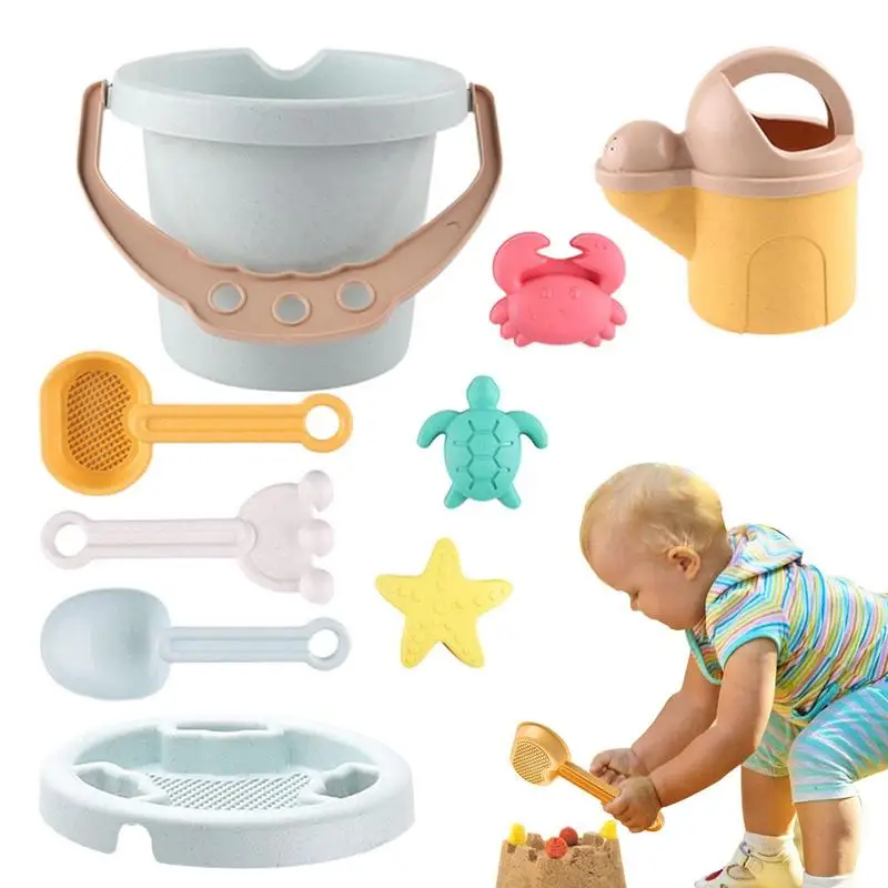 9Pcs Summer Beach Toys For Kids Beach Game Toy Set With Bucket Spade Shovel Rake - £18.05 GBP