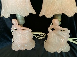 Houze Glass Antique Pair of Art Deco Lady Dancing Boudoir French Pink Lamps - £143.70 GBP