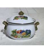 Vintage Garden Harvest Enamel Stockpot with Lid Brass Handles 7 Inch Gra... - €17,40 EUR