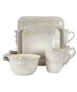 Elama Ivory Lotus 16 Piece Square Dinnerware Set - $78.16