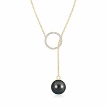 Authenticity Guarantee 
ANGARA Tahitian Pearl Circle Lariat Necklace in 14K S... - £468.64 GBP