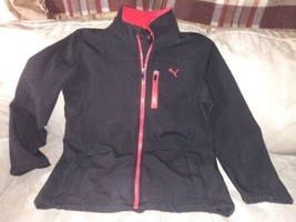 Puma Boys L Zip Up Jacket Sweater Black Red Polyester Spandex Machine... - $25.73