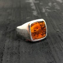 Natural Baltic Amber Ring 925 Sterling Silver Cushion Shape Handmade Unisex Ring - £50.25 GBP