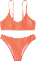 SOLY HUX Woman&#39;s Coral Orange Solid Textured Bikini Swimsuit - Size: M (6) - $15.49