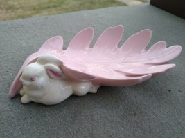 Vintage Adorable bunny pink   Leaf Bowl / Dish ceramic shiny glaze  signed - £10.38 GBP