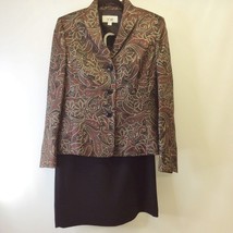 LeSuit Women’s 3 Button Skirt Suit Size 8 Paisley Black Maroon Grey Lined - £43.11 GBP