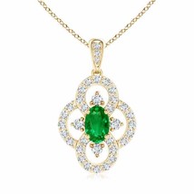 ANGARA Vintage Style Emerald and Diamond Clover Pendant in 14K Solid Gold - £1,476.60 GBP