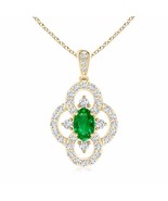 ANGARA Vintage Style Emerald and Diamond Clover Pendant in 14K Solid Gold - £1,442.59 GBP