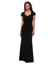 XSCAPE V-Neck Cascading-Ruffle-Back Scuba Crepe Gown Black Size 12 $249 - $128.69