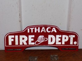 Vintage Ithaca Fire Dept. Smaltz Metal License Plate Topper - $1,185.03 MXN