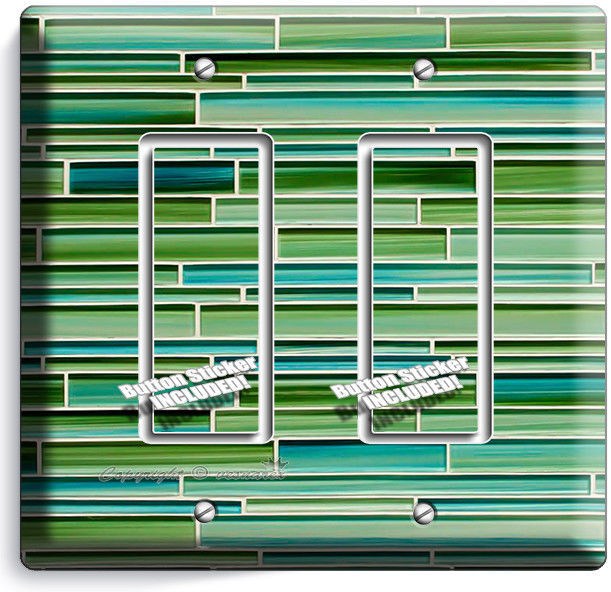 GREEN MOSAIC GLASS TILES DESIGN DOUBLE GFI LIGHT SWITCH WALL PLATE KITCHEN DECOR
