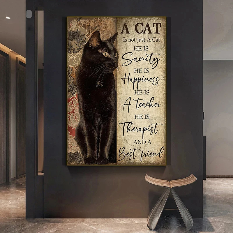 Retro A Cat Is Not Just A Cat Poster Vintage Black Cat Canvas Prints Painting - £7.94 GBP+
