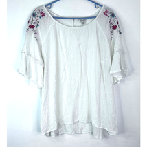 Cato Floral Embroidery Bell Sleeve Ruffle Top Boat Neck Keyhole Women 4X 26/28W - £12.34 GBP