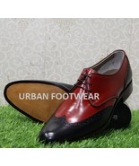 New Mens Handmade Casual Shoes BLack &amp; Red Leather Formal Lace Up Wing T... - £114.76 GBP