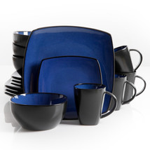 Gibson Soho Lounge 16 Piece Square Stoneware Dinnerware Set in Blue and Black - $99.70