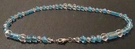 Beaded necklace, clear and blue, silver lobster clasp, 17.5 inches long - £15.01 GBP