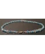 Beaded necklace, clear and blue, silver lobster clasp, 17.5 inches long - £10.60 GBP