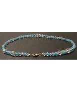 Beaded necklace, clear and blue, silver lobster clasp, 17.5 inches long - £14.96 GBP