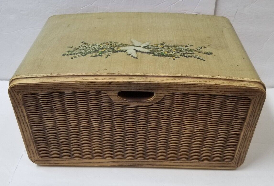 Primary image for Metal Bread Box Vintage Woven Basket Door Vented Back 17" Farmhouse Kitchen