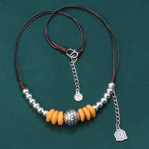 Sterling Silver Beaded Hand Woven Adjustable Wax Rope Necklace With Fu Charm - £44.06 GBP