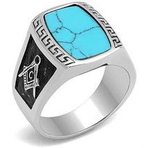RING MASONIC High polished Stainless Steel Ring with Synthetic Turquoise TK3044 - £31.88 GBP