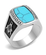 RING MASONIC High polished Stainless Steel Ring with Synthetic Turquoise... - £30.89 GBP