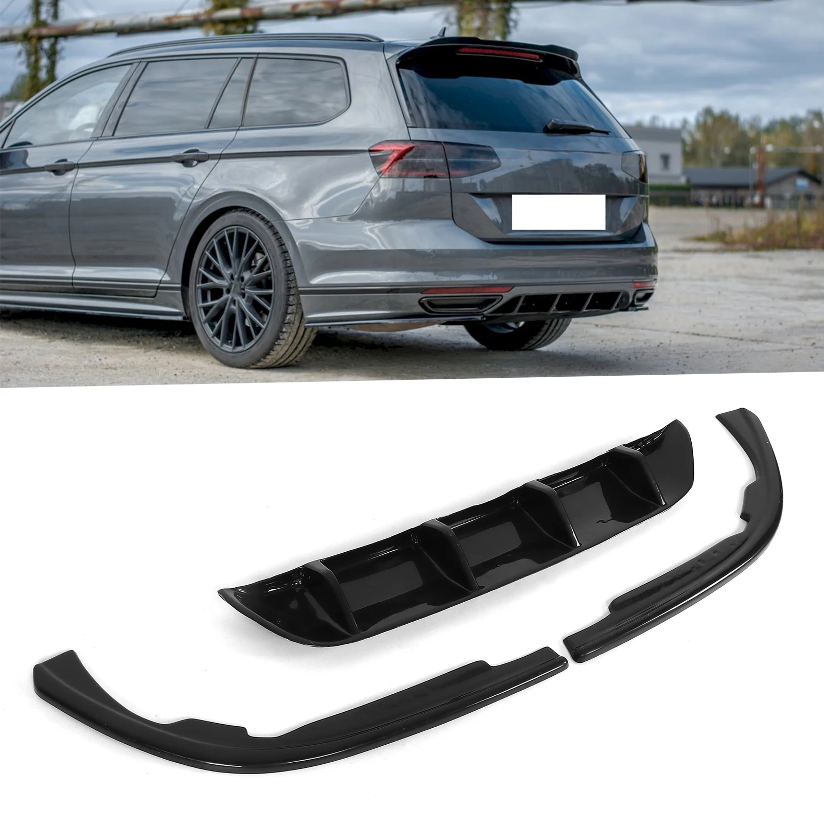 Gloss Black Maxton Style Rear Bumper Diffuser Extension With Side Splitters Fo - £187.74 GBP