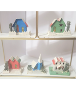 Lot 5 Vtg Japan Putz Houses Cardboard Mica Village Cellophane Window Loo... - $64.30 CAD