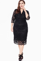 Unomatch Women Plus Size Hollow Out Lace Dress Black - £35.16 GBP