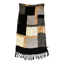 Geometric Fringed Apt. 9 Knit Scarf Black Grey Tan 21x77 Large Wrap Shawl - £18.78 GBP