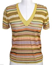 Missoni Orange Label V-Neck Striped Knit Sweater GOLD Top 40 - £94.64 GBP