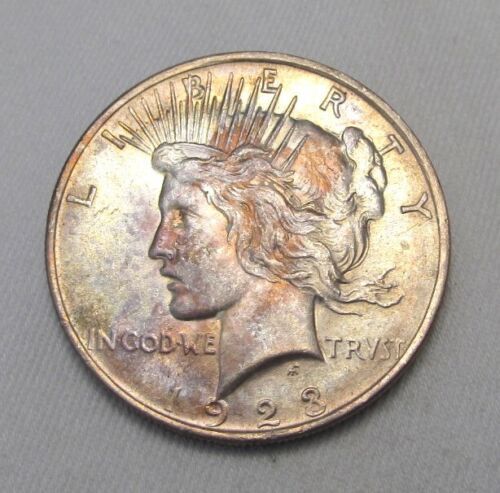 Primary image for 1923 Silver Peace Dollar UNC coin Rosey-Peach Toning! AN442