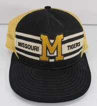 Vtg 70&#39;s 80&#39;s Missouri Tigers Mesh Snapback Cap Trucker Hat Black Gold &amp; White - £47.44 GBP