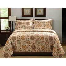 Full / Queen Retro Moon Shaped Floral Medallion Reversible 3 Piece Quilt Set - £115.73 GBP